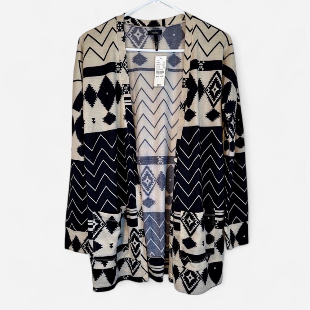 Boho Aztec Cardigan, PacSun Nollie Beige and Black Geometric Sweater, Size M NWT